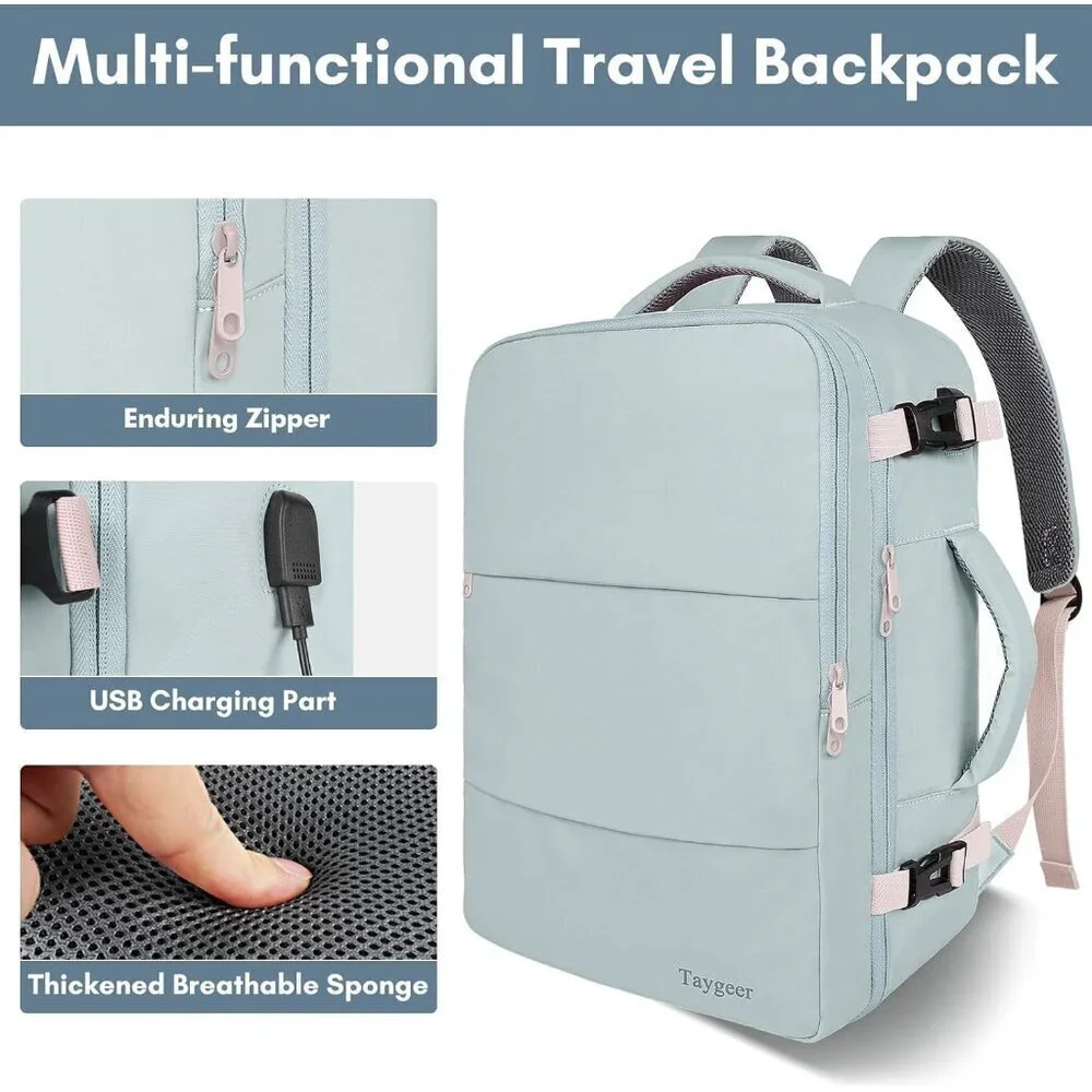Taygeer Women's Powder Blue Travel Backpack Carry On 15.6inch Laptop Backpack